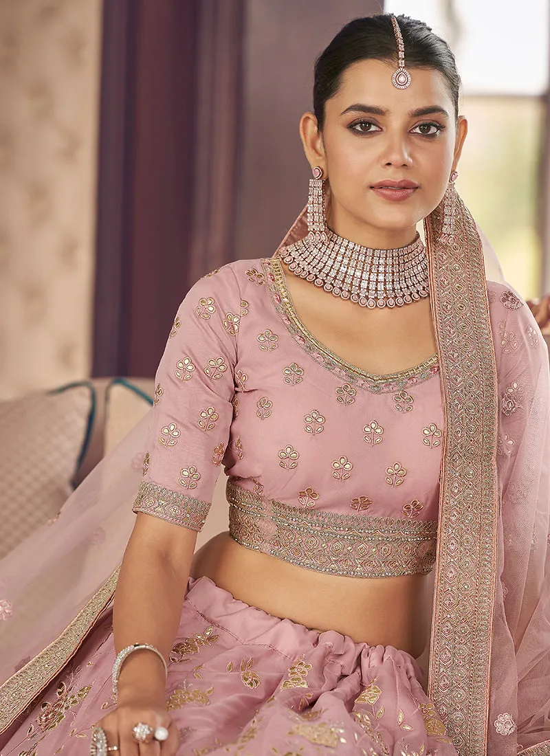 Pink Multi Embroidery Wedding Lehenga Choli