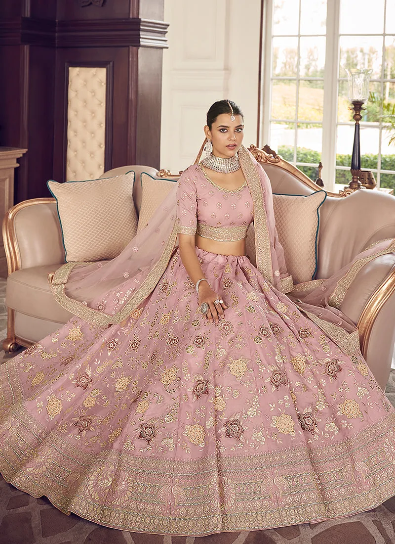 Pink Multi Embroidery Wedding Lehenga Choli