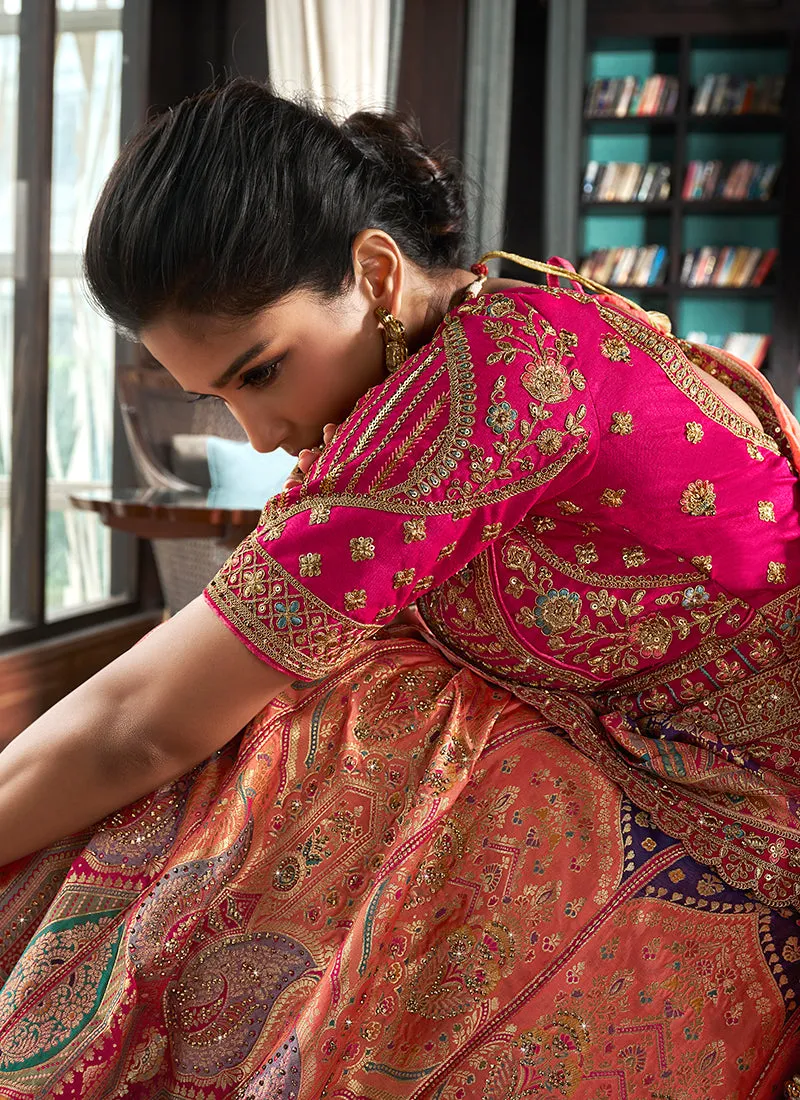 Pink Multicolored Embroidered Bridal Lehenga Choli