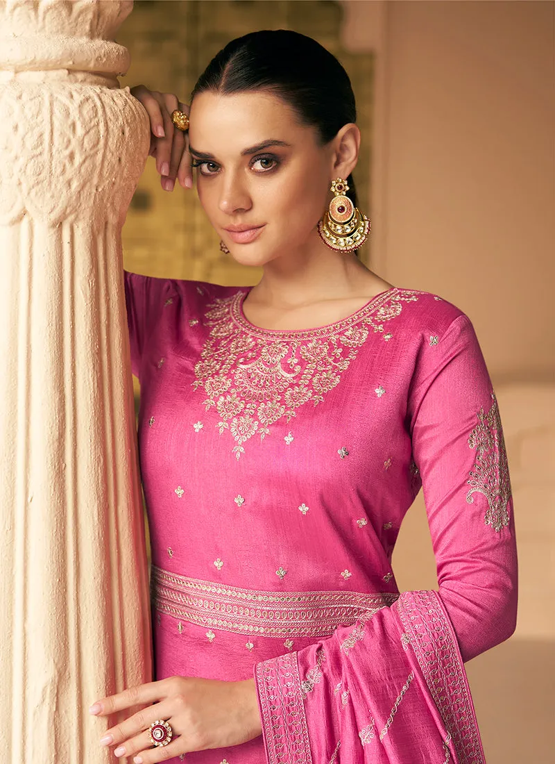 Pink Silk Traditional Embroidery Wedding Anarkali Suit