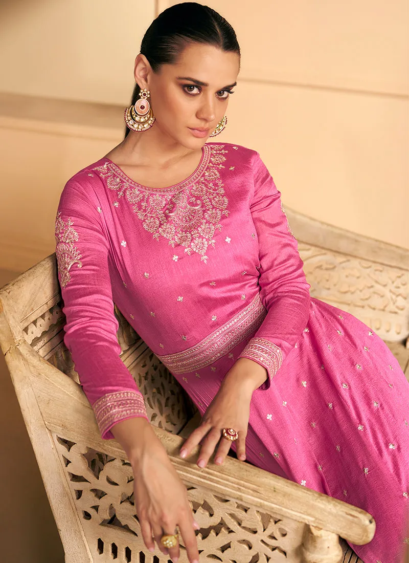 Pink Silk Traditional Embroidery Wedding Anarkali Suit