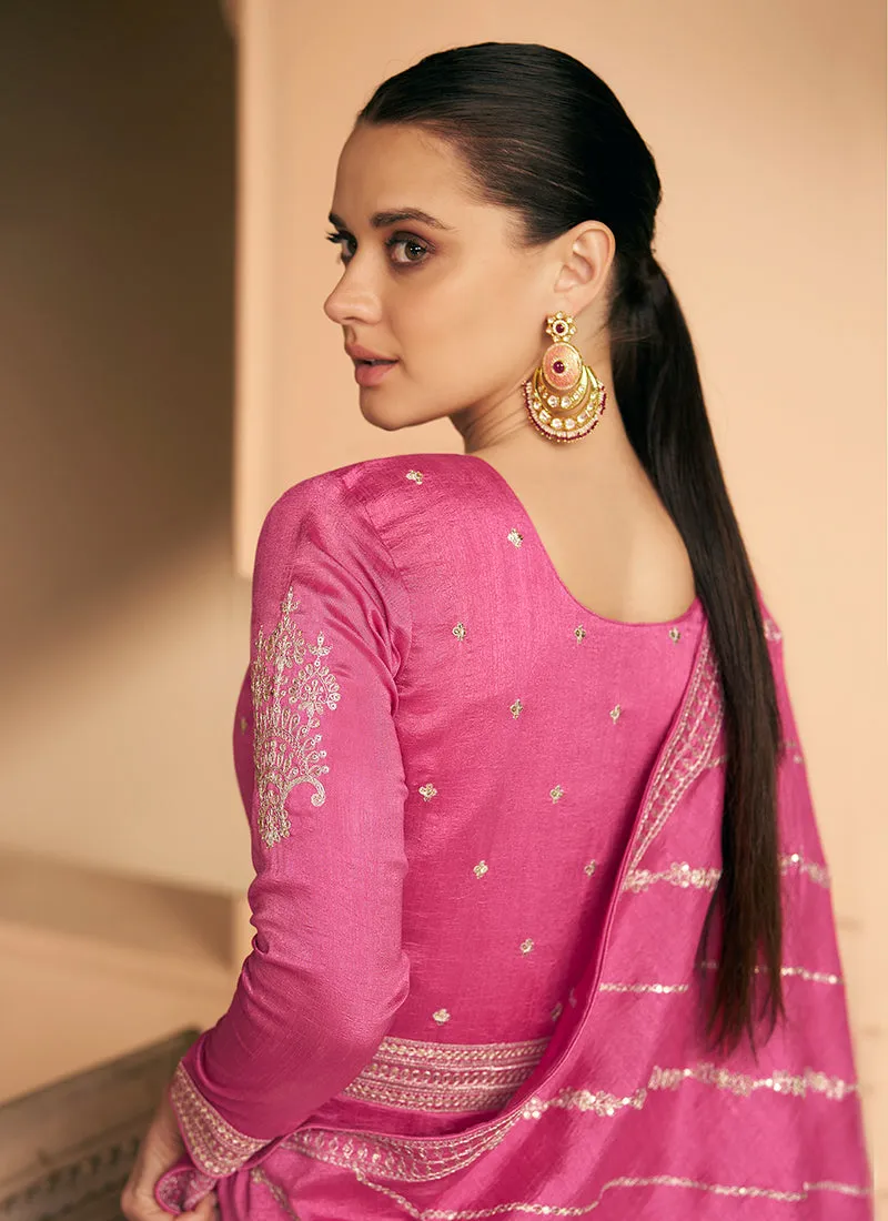 Pink Silk Traditional Embroidery Wedding Anarkali Suit