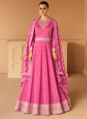 Pink Silk Traditional Embroidery Wedding Anarkali Suit