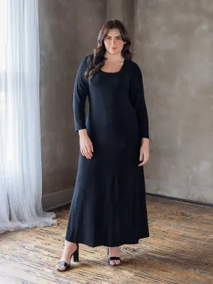 Plus Size Long Sleeve Scoop Neck Shimmery Fabric Maxi Dress