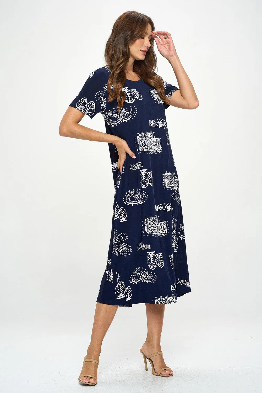 Plus Size Print  Long Dress Short Sleeve - 7002BN-SXP1-W425