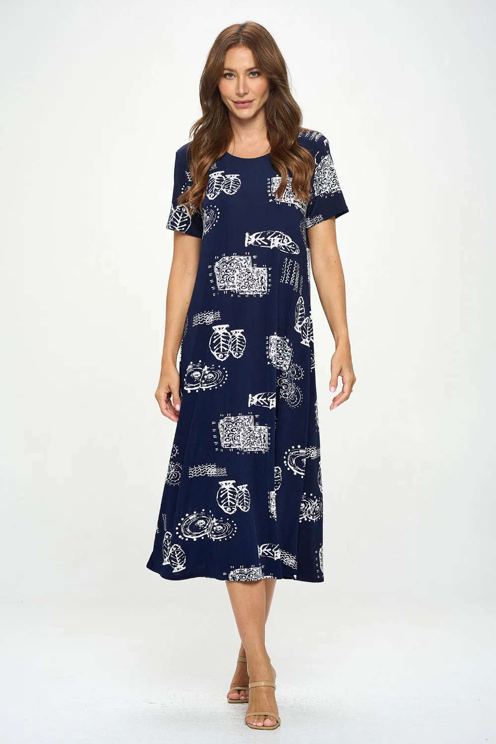 Plus Size Print  Long Dress Short Sleeve - 7002BN-SXP1-W425