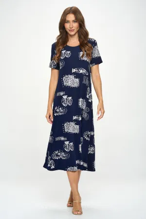 Plus Size Print  Long Dress Short Sleeve - 7002BN-SXP1-W425