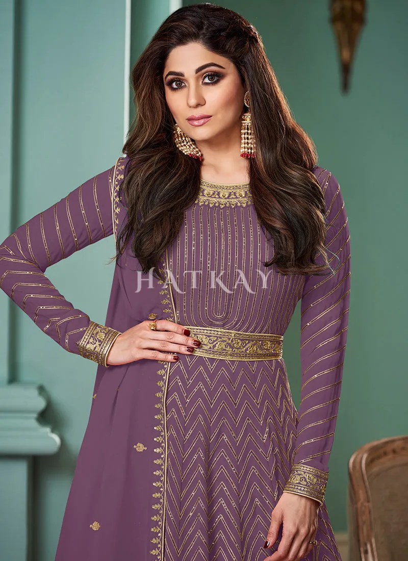 Purple Embroidered Bollywood Anarkali Suit