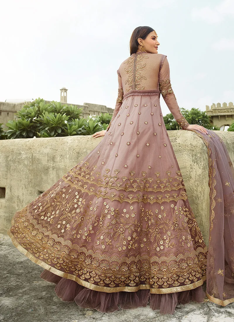 Purple Golden Anarkali Suit