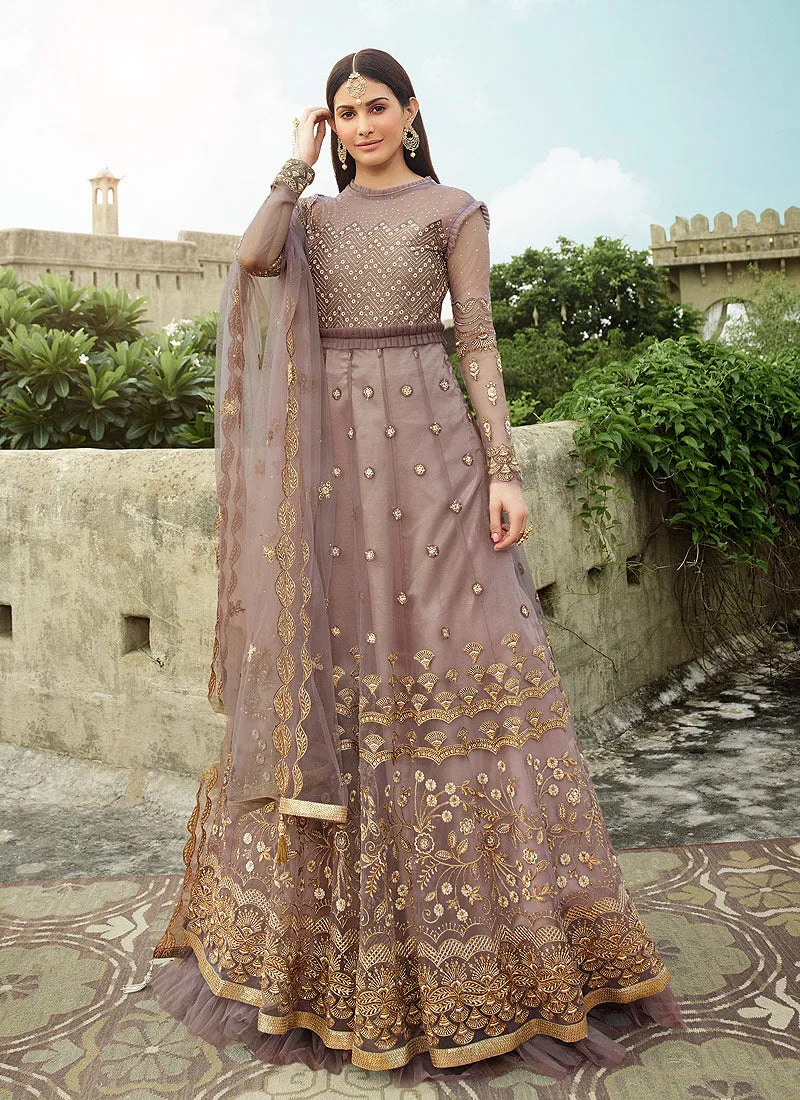 Purple Golden Anarkali Suit