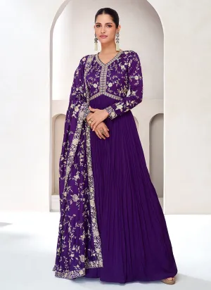 Purple Golden Embroidery Designer Anarkali Gown Dress