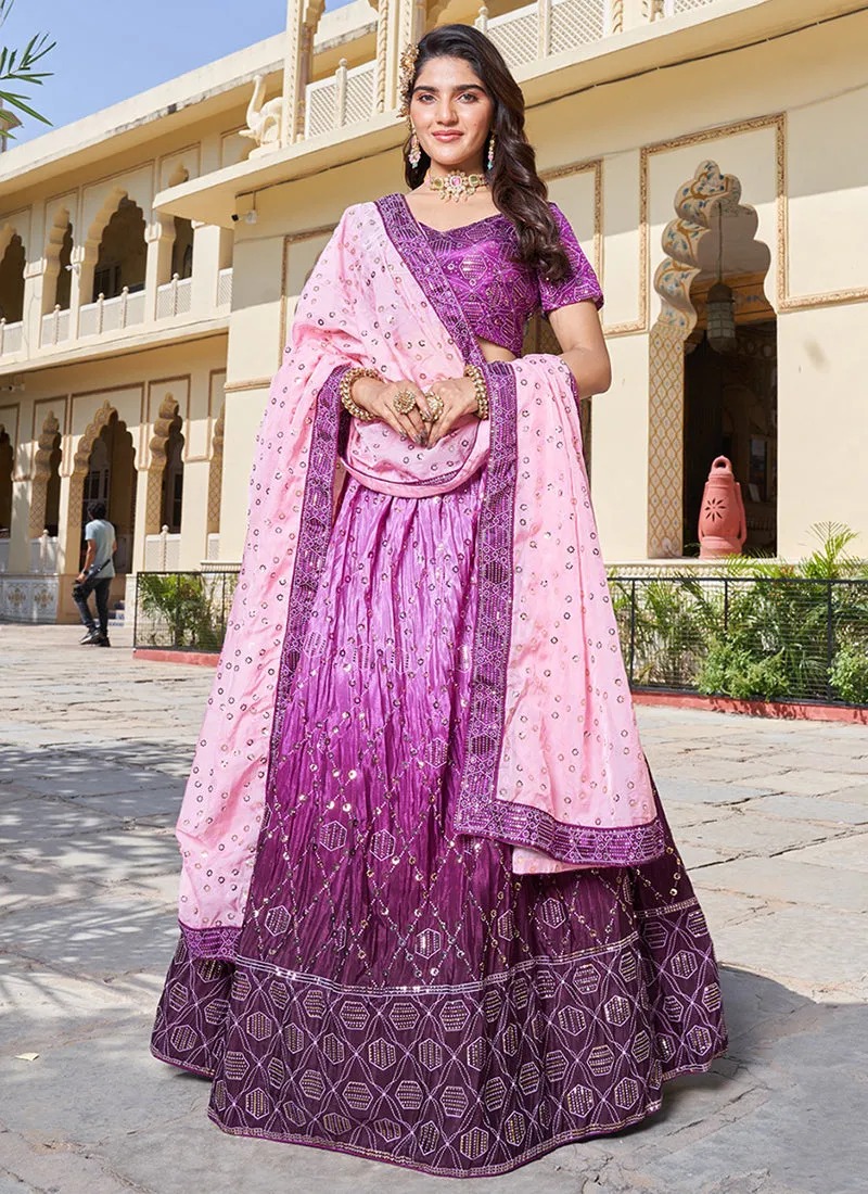 Purple Ombré Mukaish Embroidery Wedding Lehenga Choli