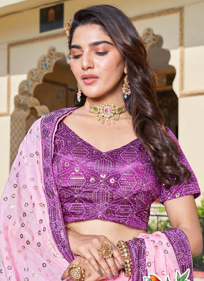 Purple Ombré Mukaish Embroidery Wedding Lehenga Choli