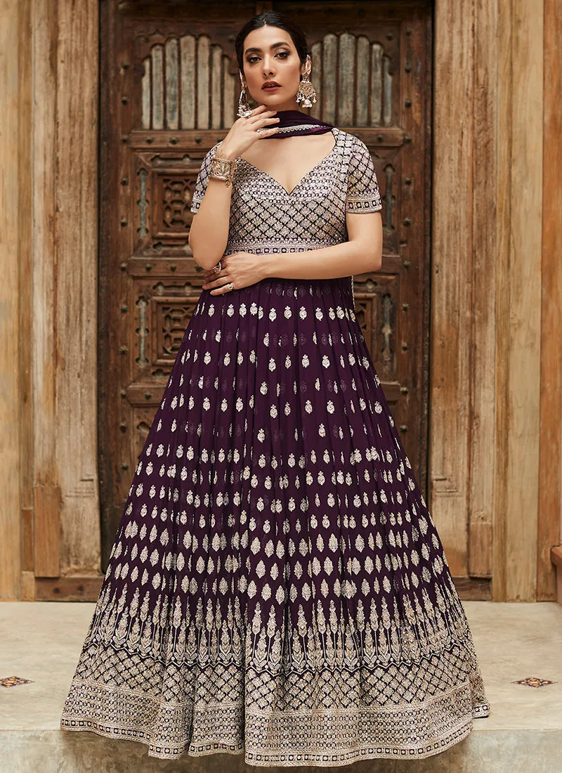 Purple Sequence Embroidery Georgette Anarkali Suit