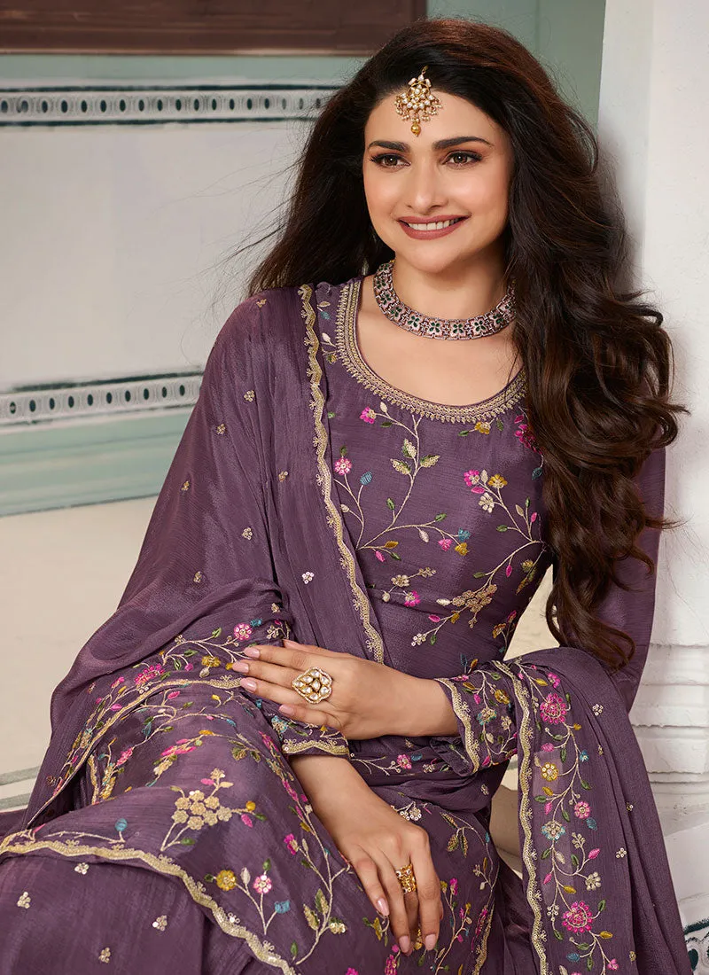 Purple Traditional Multi Embroidery Sharara Suit