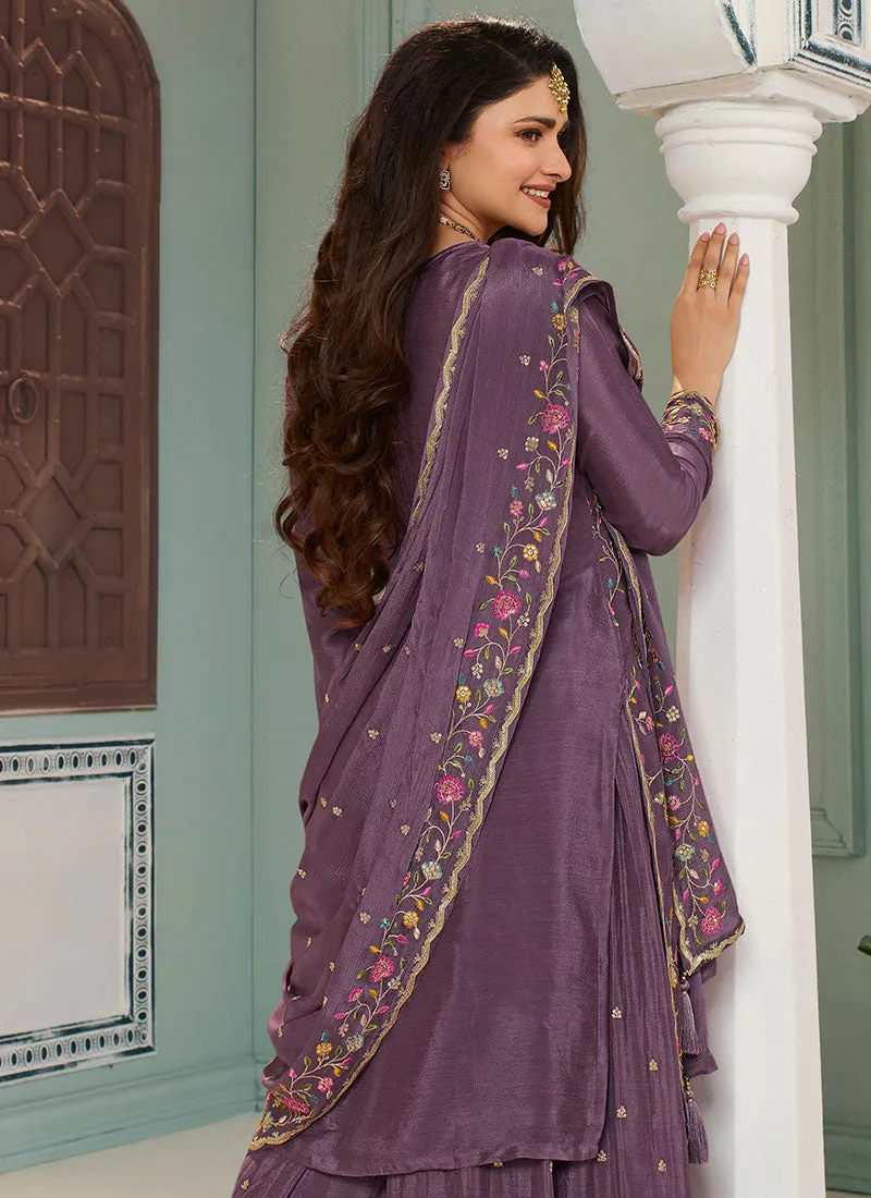 Purple Traditional Multi Embroidery Sharara Suit