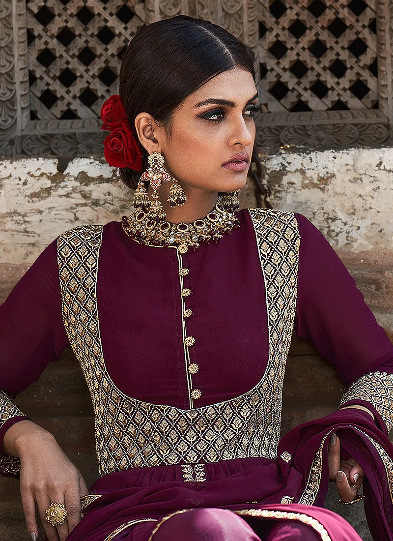 Purple Zari Embroidered Anarkali Suit