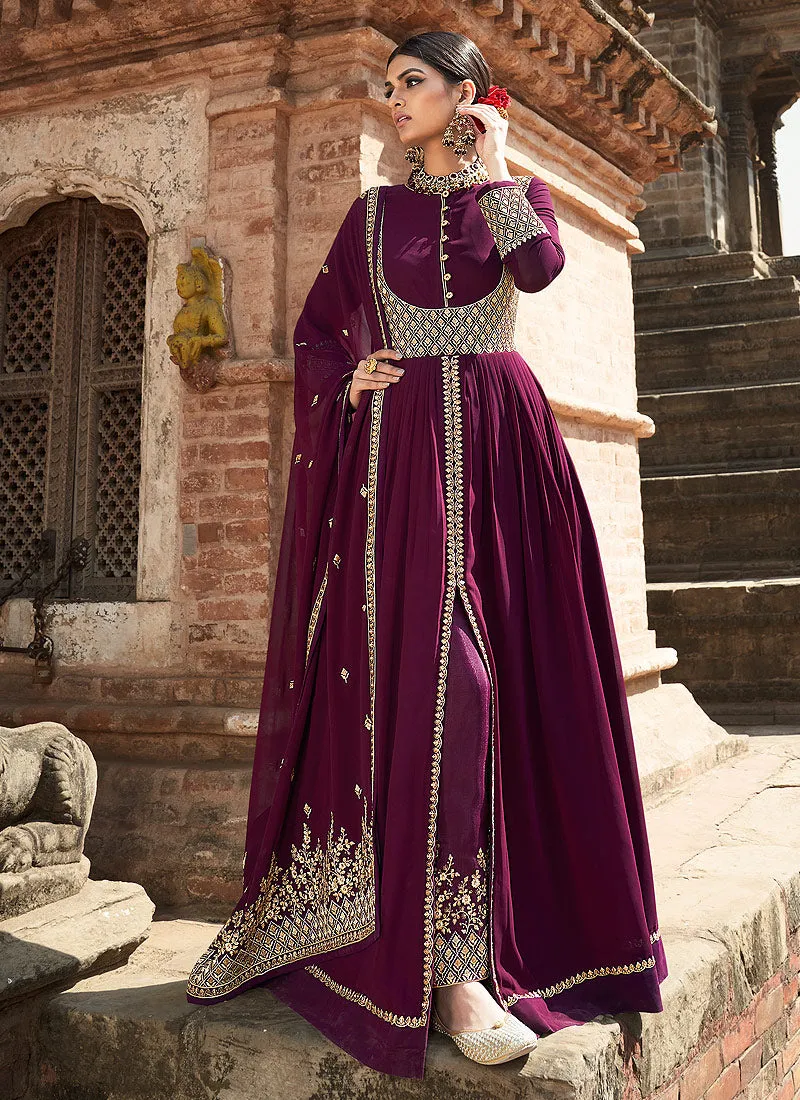 Purple Zari Embroidered Anarkali Suit