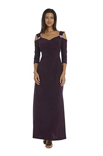 R&M Richards Women's Plus Size Empire Waist Cold Shoulder Dress with Sleeves, 18W, Plum