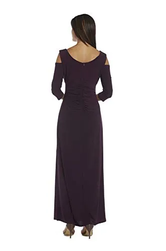 R&M Richards Women's Plus Size Empire Waist Cold Shoulder Dress with Sleeves, 18W, Plum