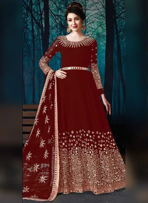 Red All Over Zari And Mirror Embroidered Anarkali Suit