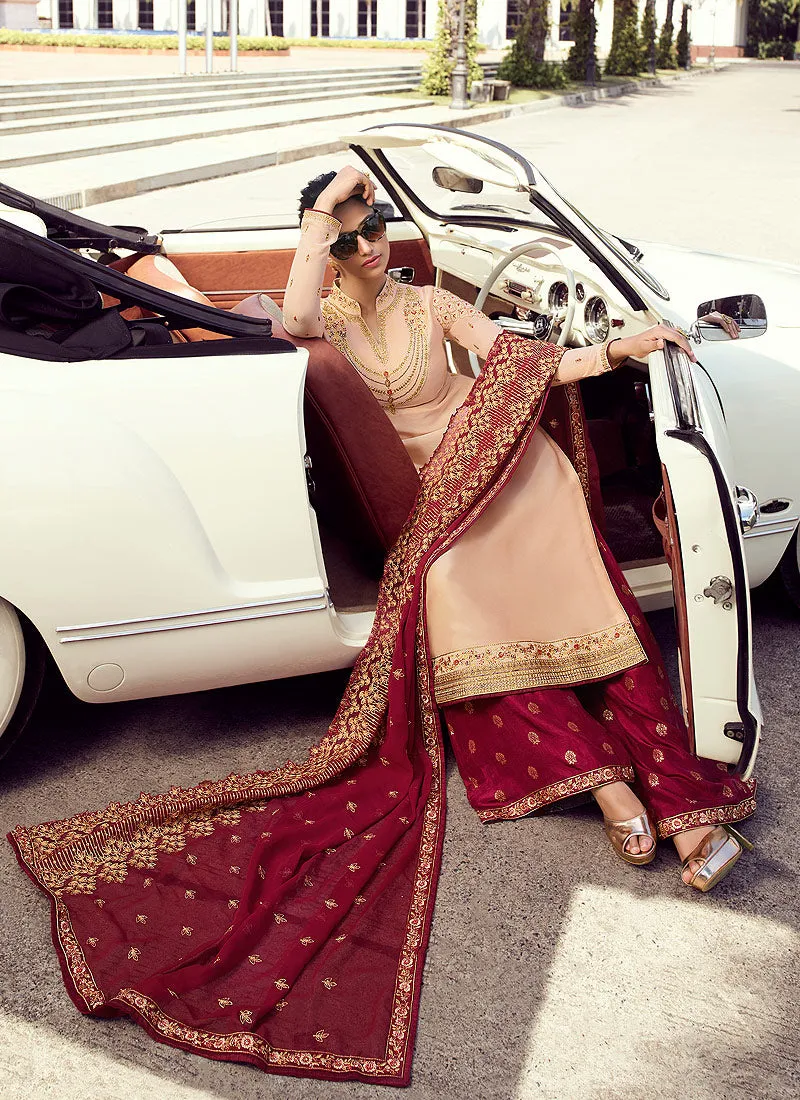 Red And Golden Embroidered Palazzo Suit