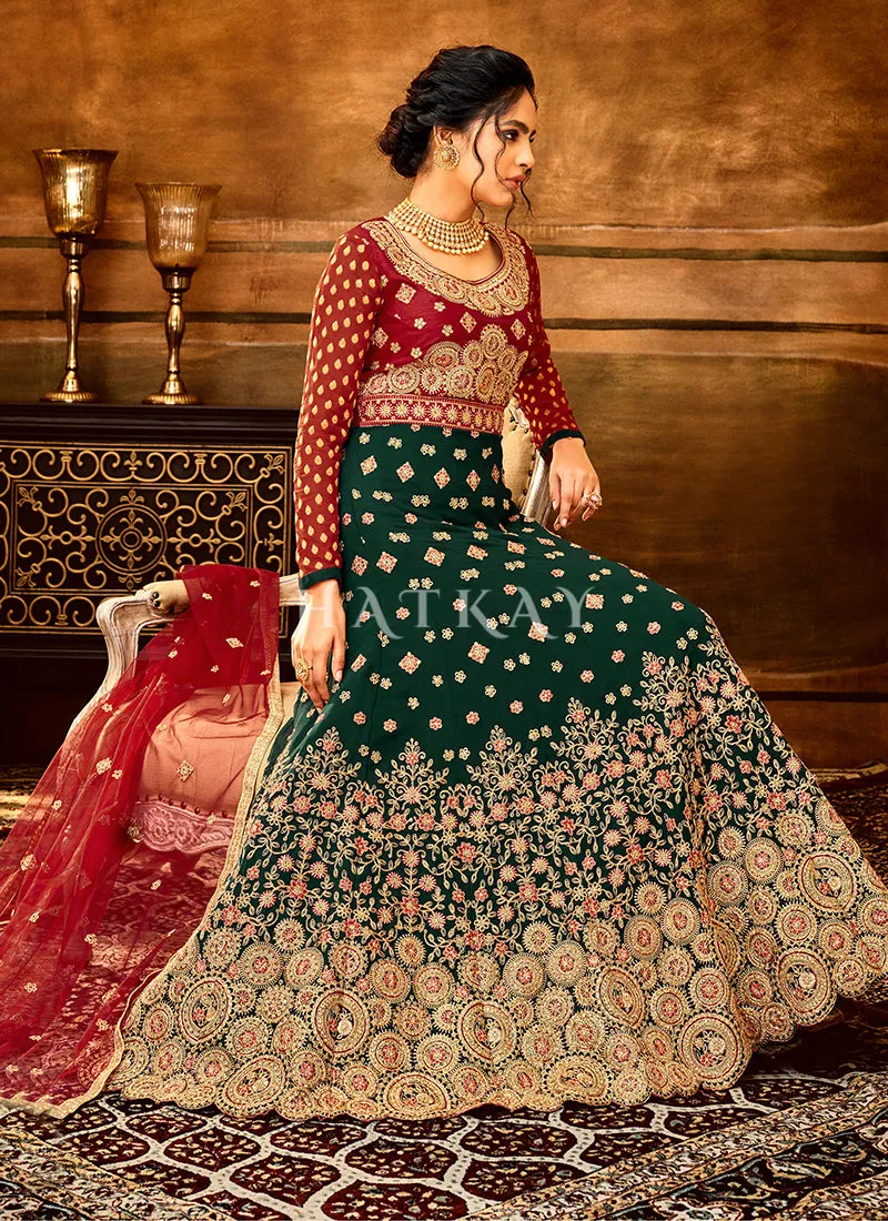 Red And Green Embroidery Wedding Anarkali Suit