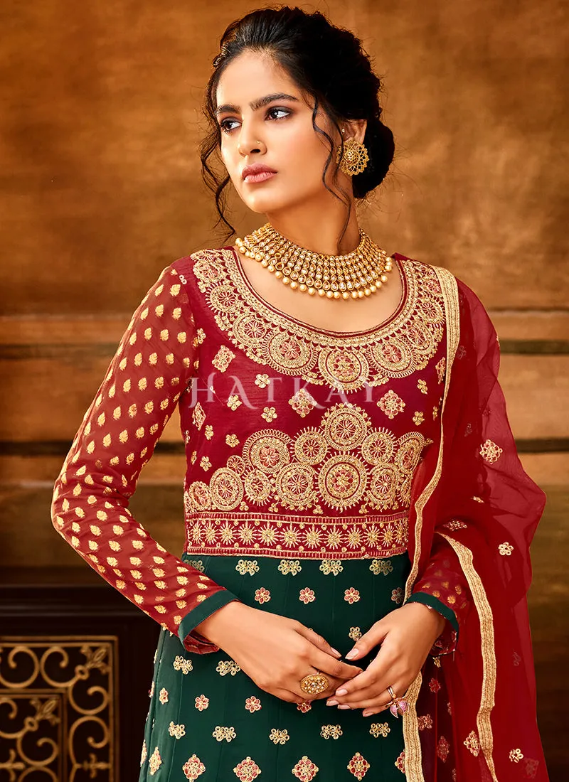 Red And Green Embroidery Wedding Anarkali Suit