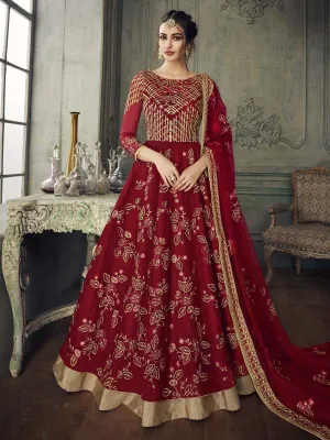 Red Golden Traditional Embroidered Anarkali Lehenga Suit