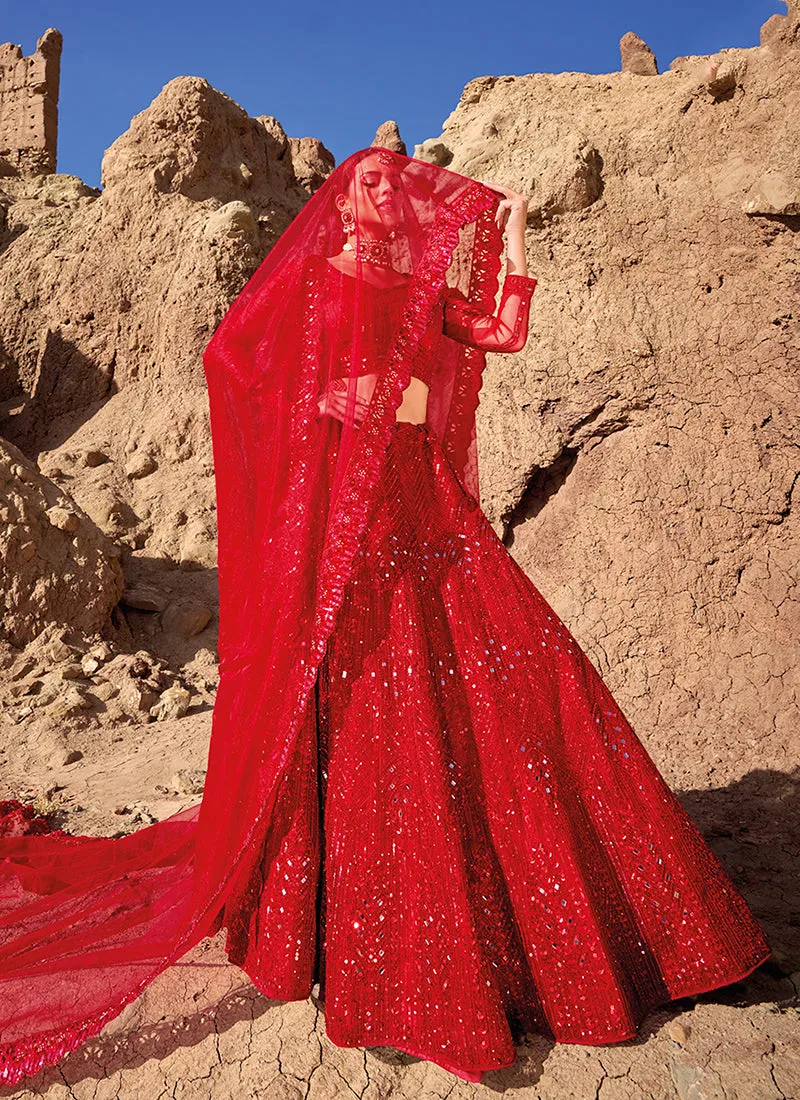 Red Handwork Embroidery Wedding Lehenga Choli