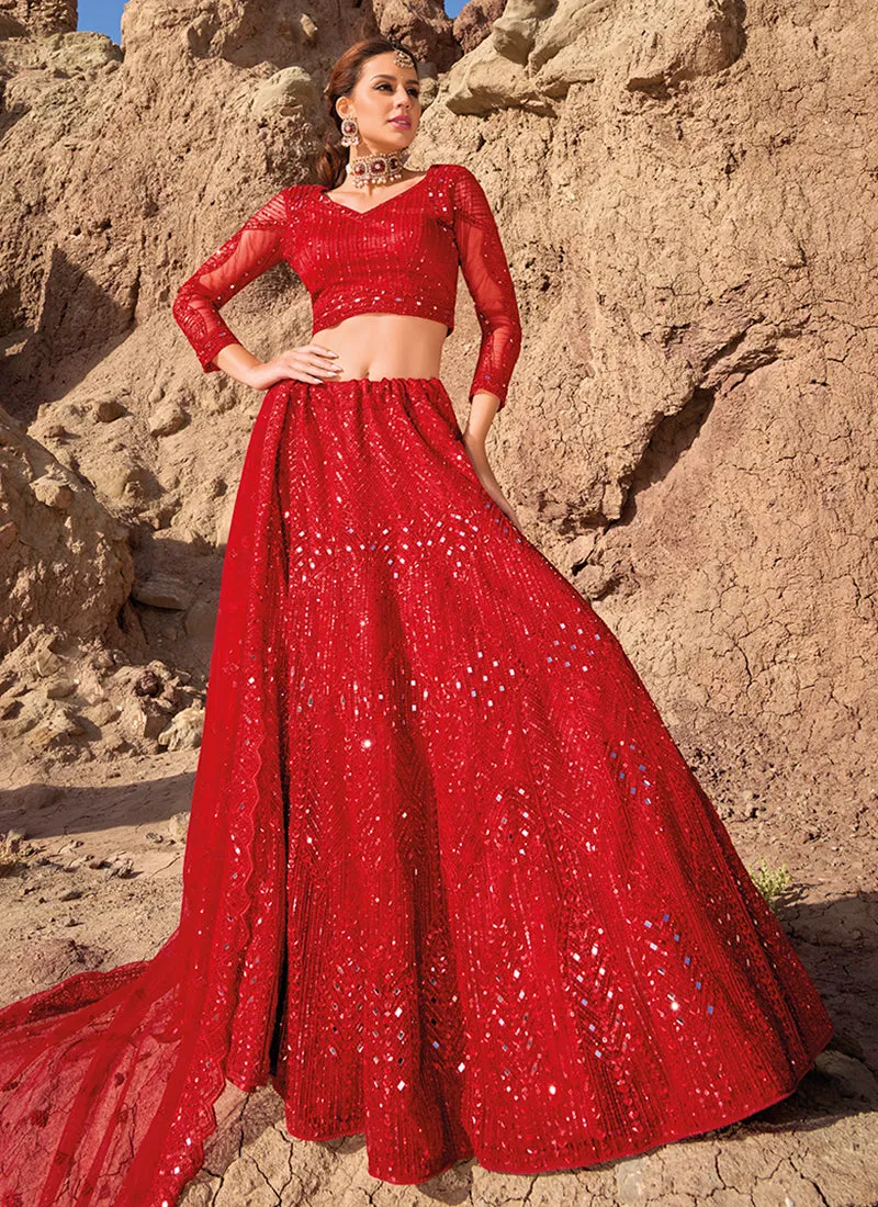 Red Handwork Embroidery Wedding Lehenga Choli