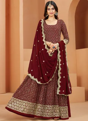 Red Mirror Work Embroidery Wedding Anarkali Suit