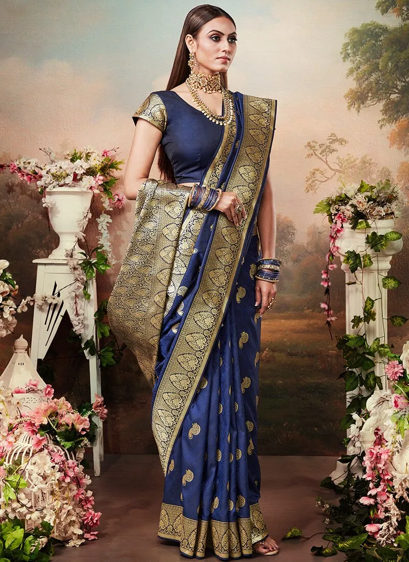 Royal Blue Designer Banarasi Silk Saree