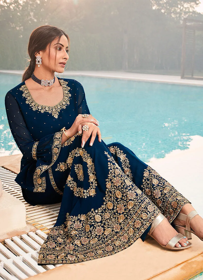 Royal Blue Embroidered Bridal Style Gharara Suit