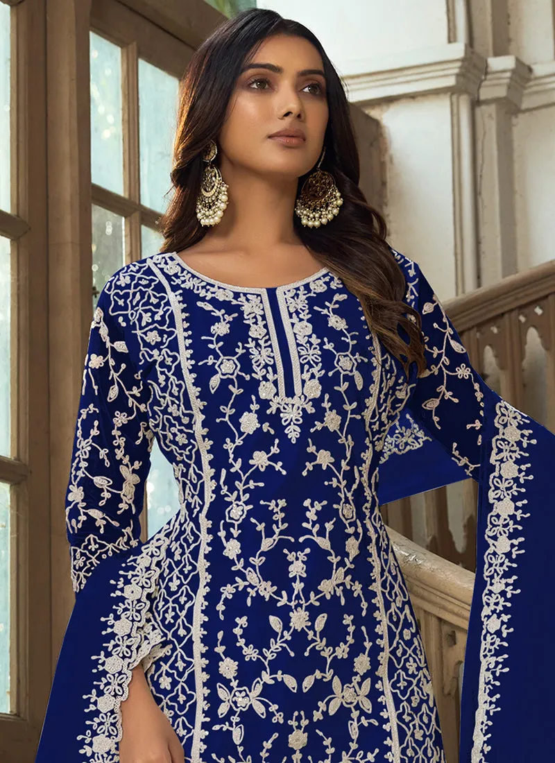 Royal Blue Embroidery Pakistani Pant Style Suit