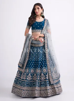 Royal Blue Heavy Embroidered Designer Wedding Lehenga Choli