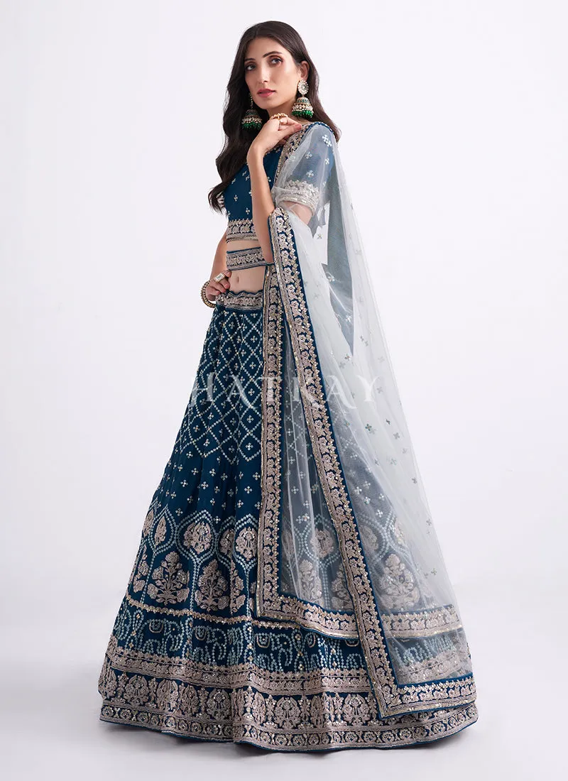 Royal Blue Heavy Embroidered Designer Wedding Lehenga Choli