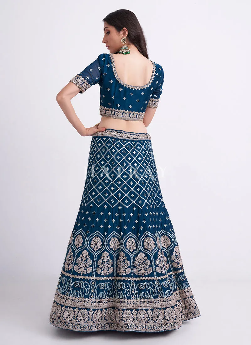 Royal Blue Heavy Embroidered Designer Wedding Lehenga Choli