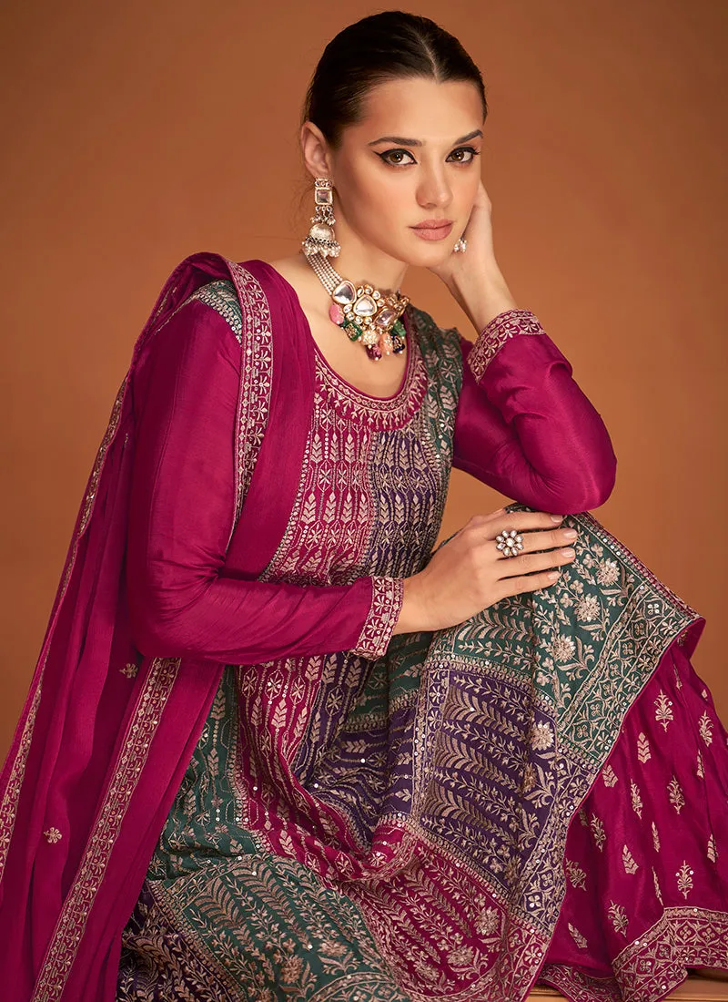 Royal Pink Sequence Embroidery Sharara Style Suit