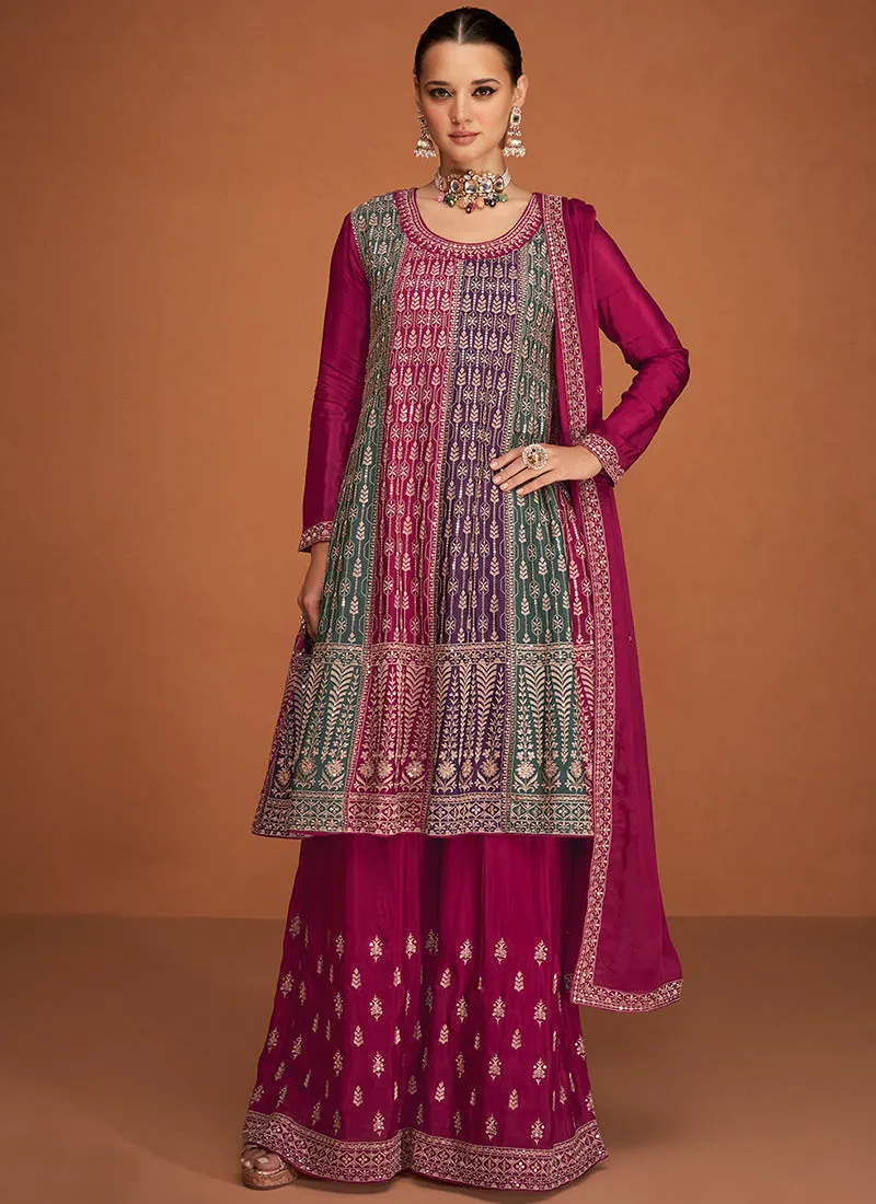 Royal Pink Sequence Embroidery Sharara Style Suit