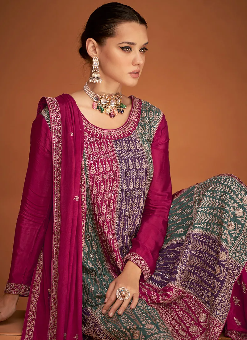 Royal Pink Sequence Embroidery Sharara Style Suit