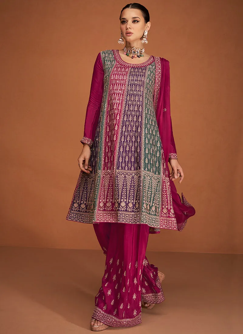 Royal Pink Sequence Embroidery Sharara Style Suit