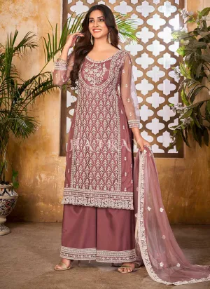 Rustic Pink Embroidered Designer Palazzo Suit