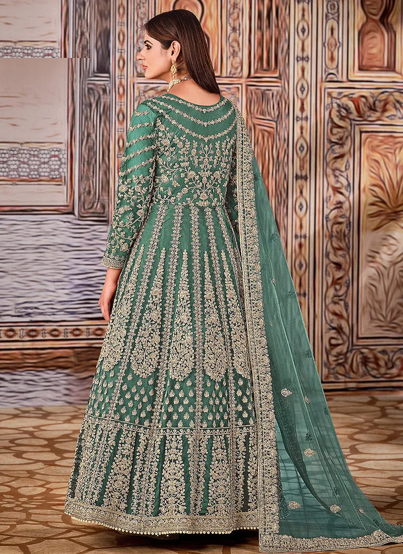 Sea Green Embroidered Wedding Anarkali Suit