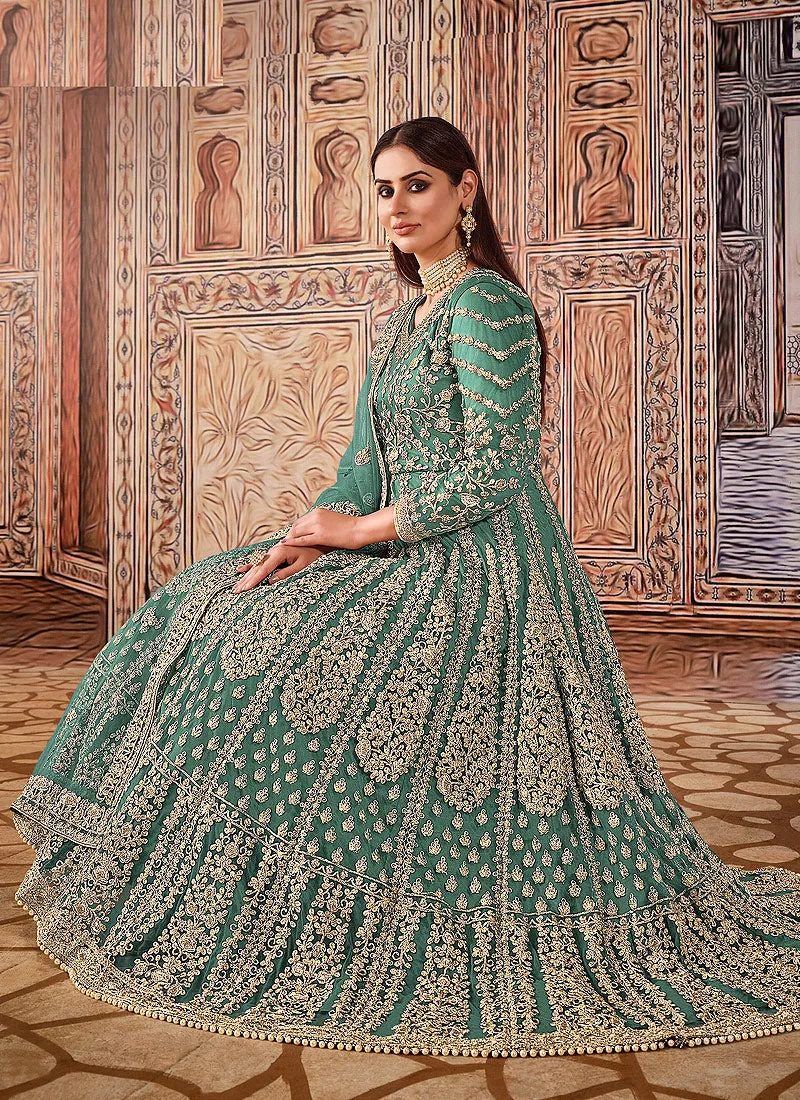 Sea Green Embroidered Wedding Anarkali Suit