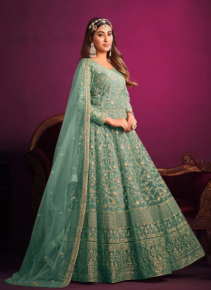 Sea Green Embroidery Festive Anarkali Suit