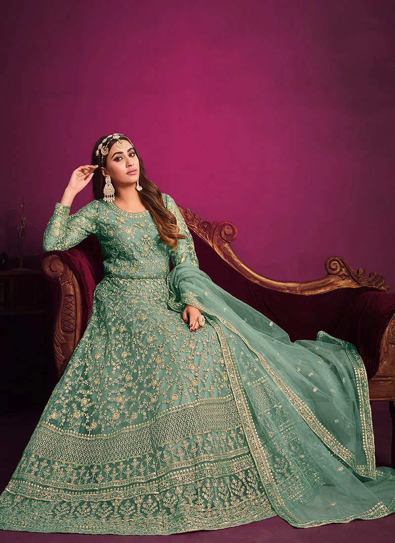 Sea Green Embroidery Festive Anarkali Suit