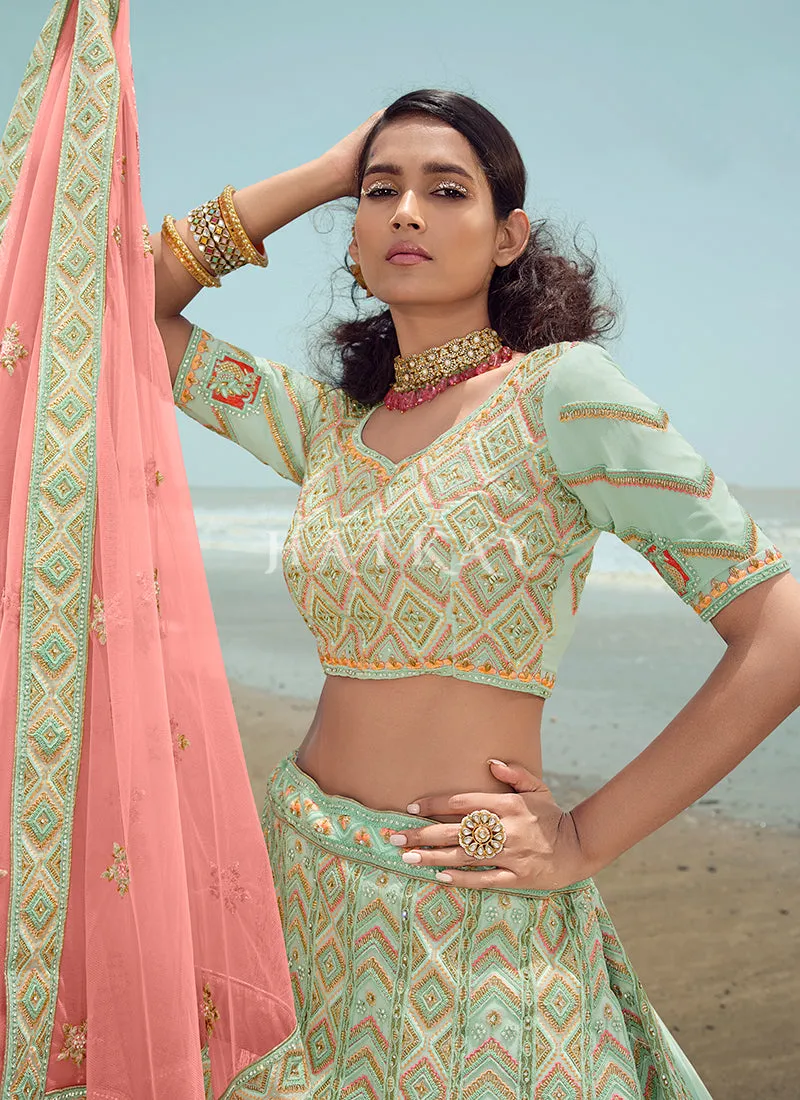 Sea Green Zarkan Embroidered Designer Lehenga Choli