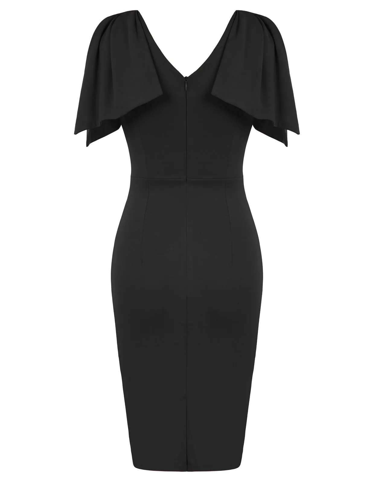 Seckill Offer⌛Cape Sleeve Dress V-Neck Defined Waist Back Slit Bodycon Dress