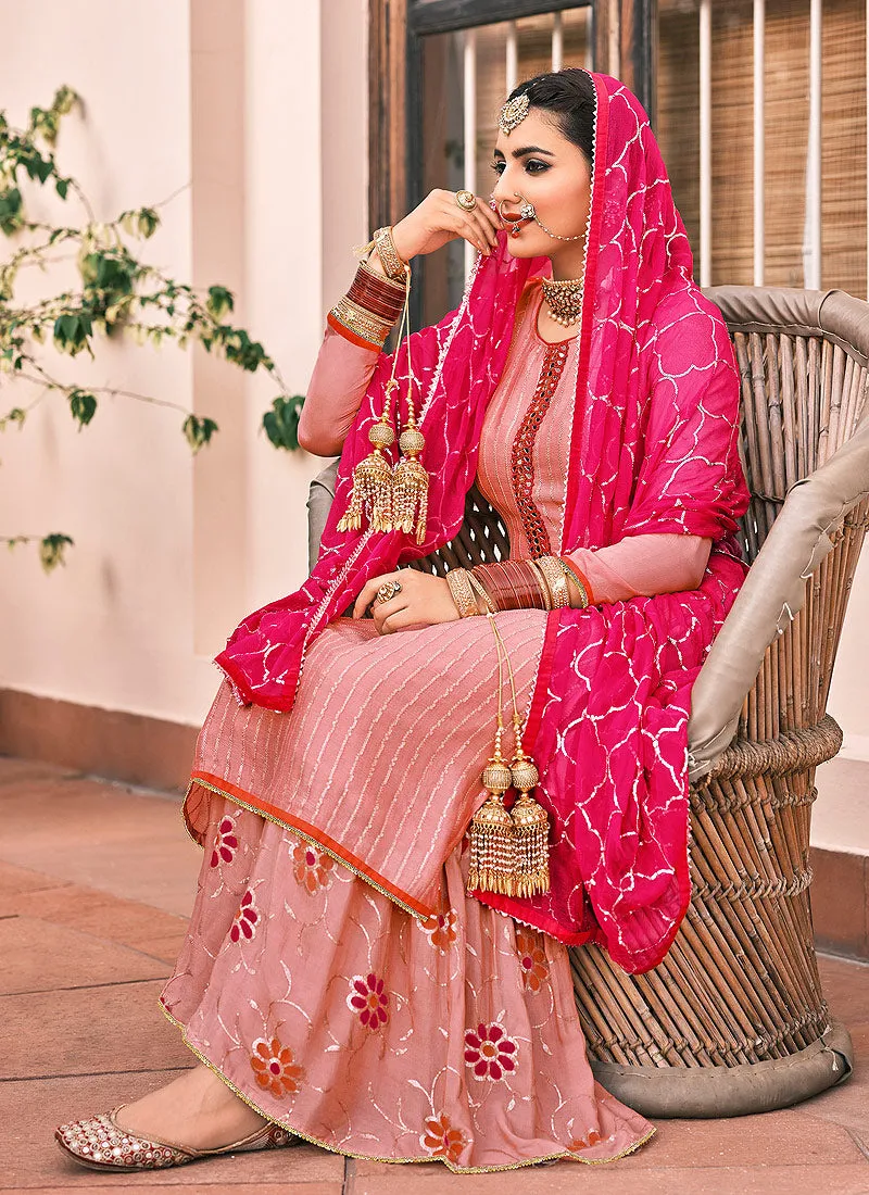 Soft Pink Embroidered Gharara Suit